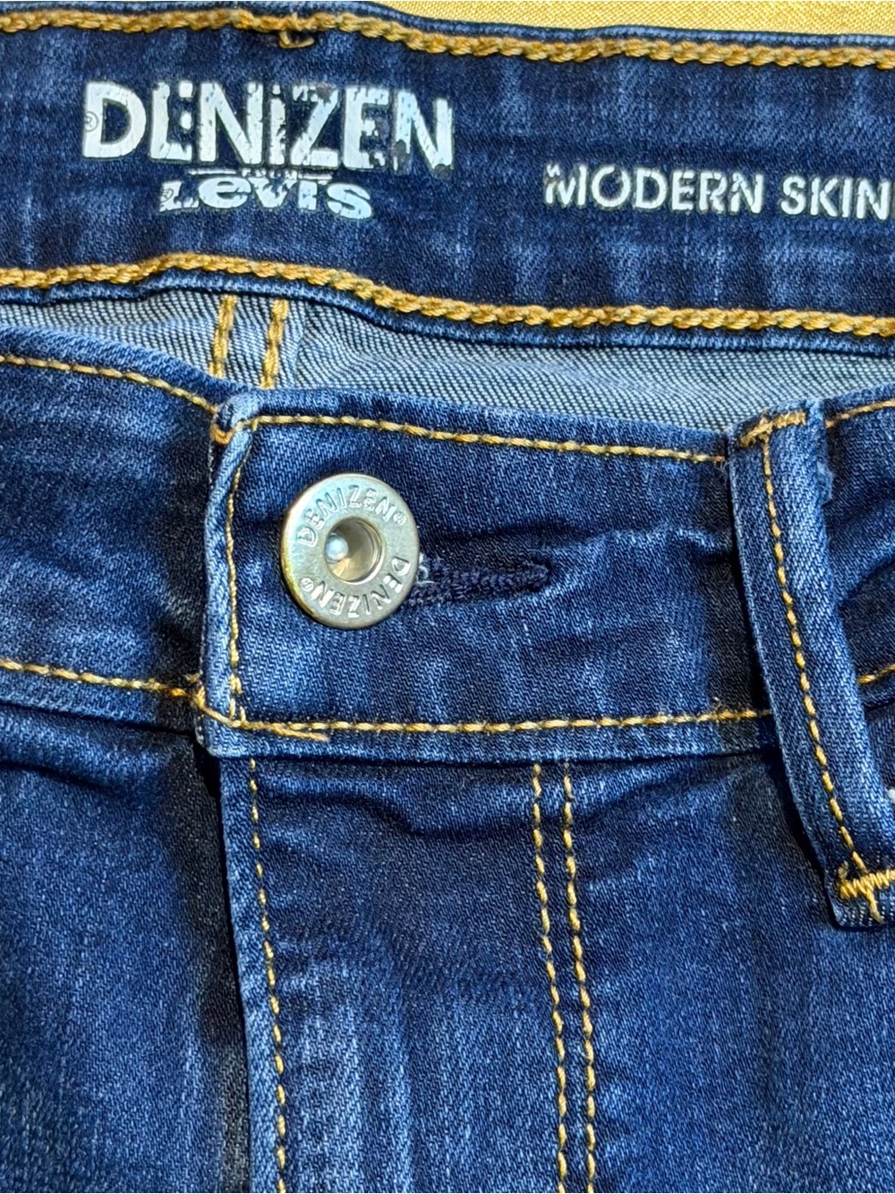 Denizen from Levi's Dark Blue Denim Jeans with Tan Leather Patch